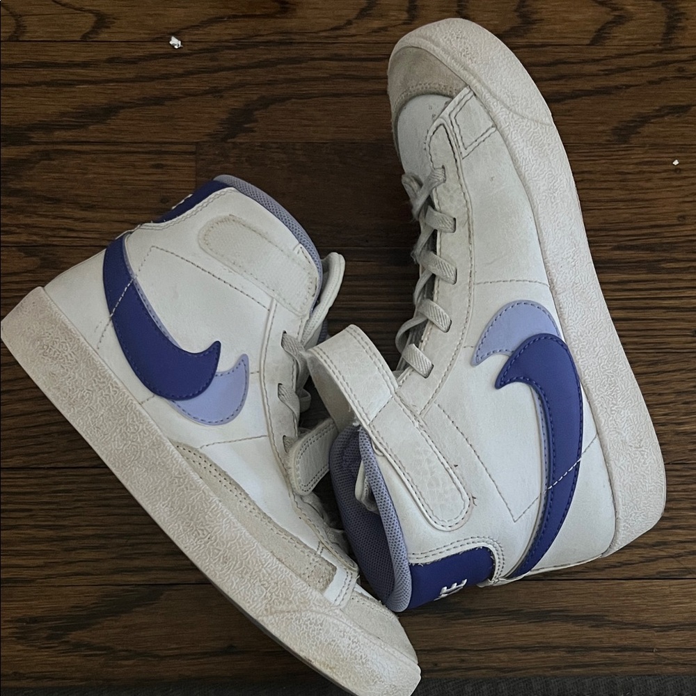 Nike White and Blue/Purple/Periwinkle High-Top Sneakers